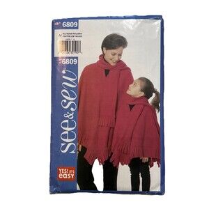 See & Sew Sewing Pattern 6809 Size A Mommy & Daughter Matching Ponchos Uncut